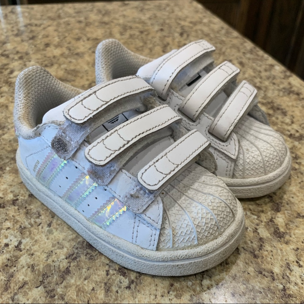 adidas White Kids Sneakers with Iridescent Stripes